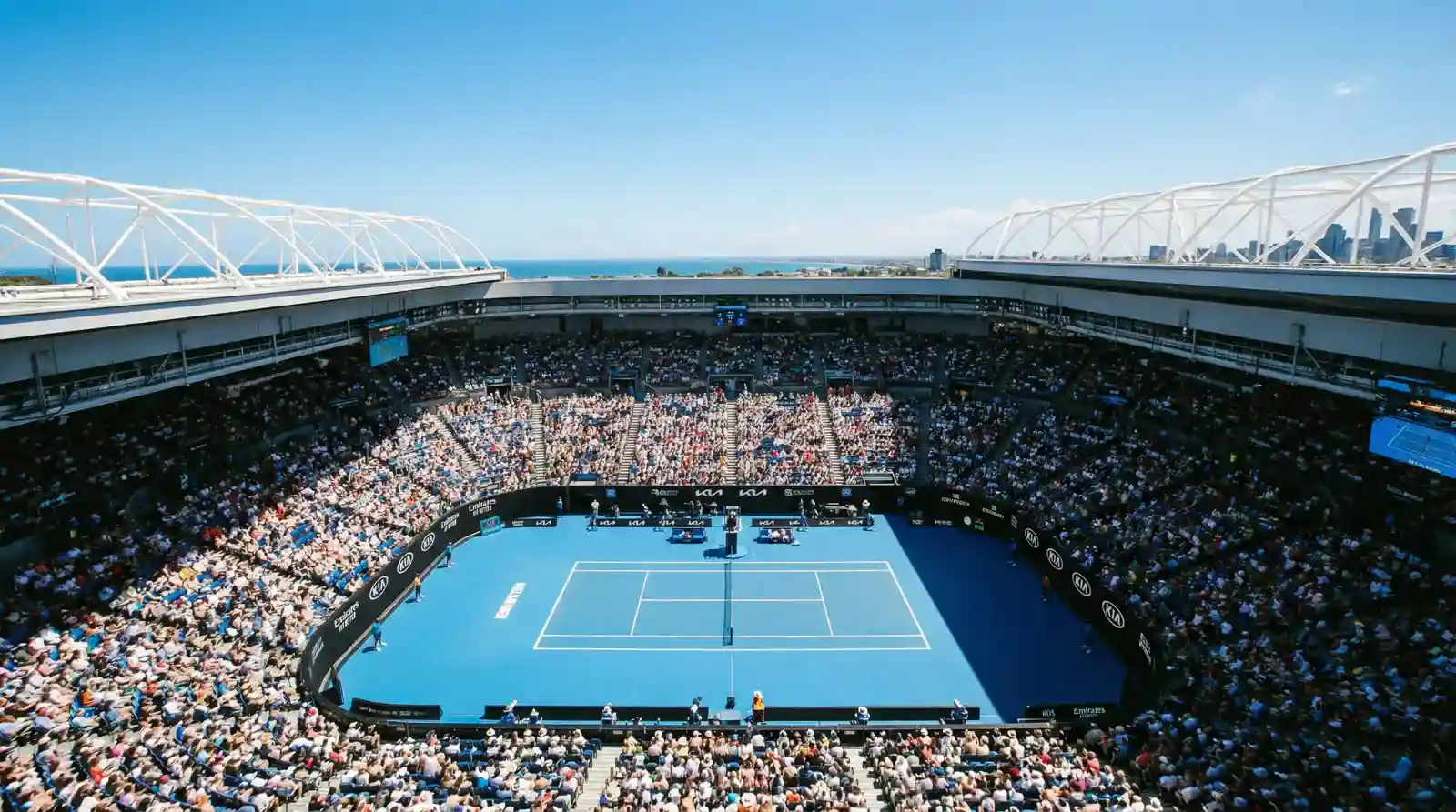 Estadio Rod Laver Arena durante el Open de Australia con pista dura azul