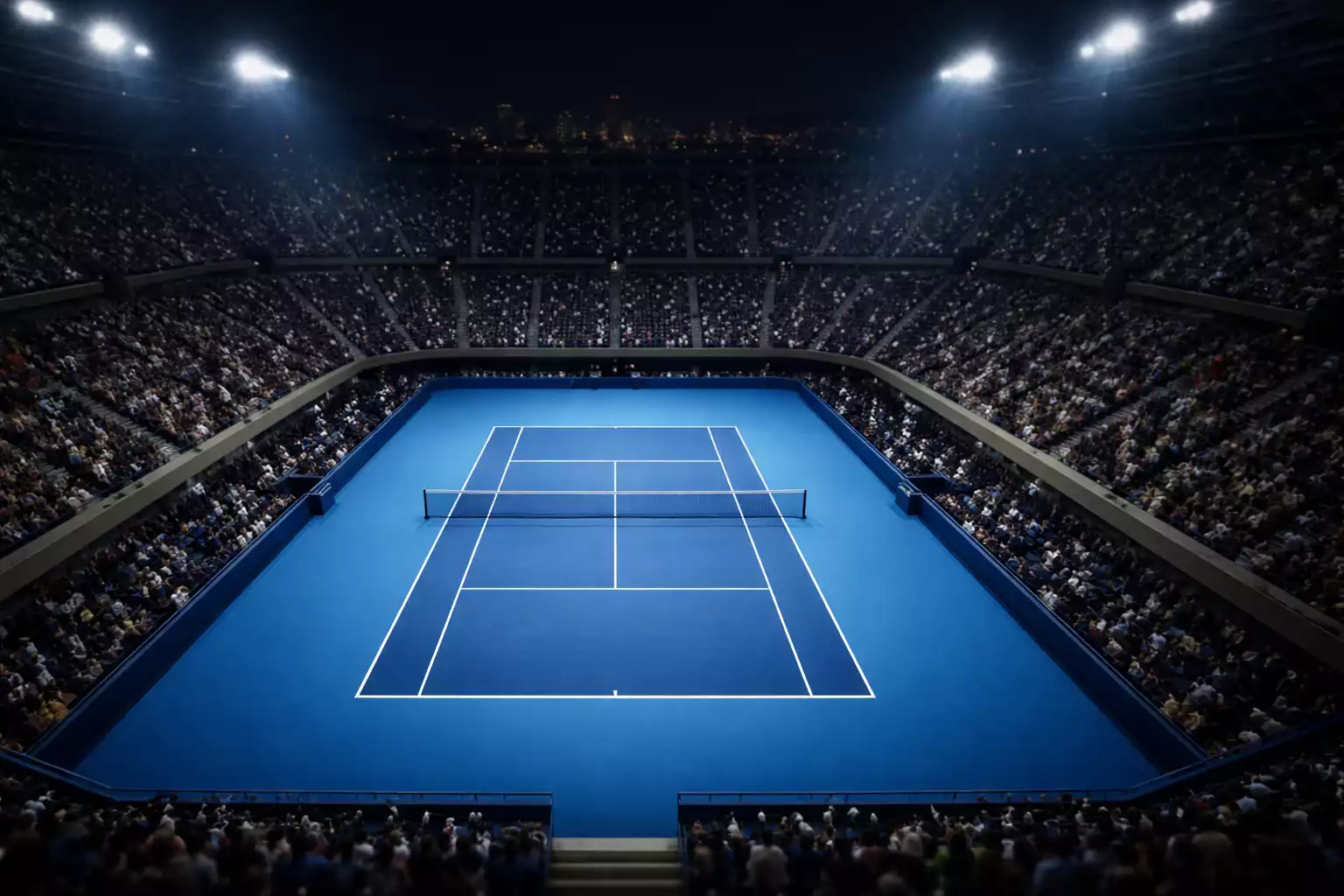 Vista del estadio Arthur Ashe de noche durante un partido del US Open de tenis