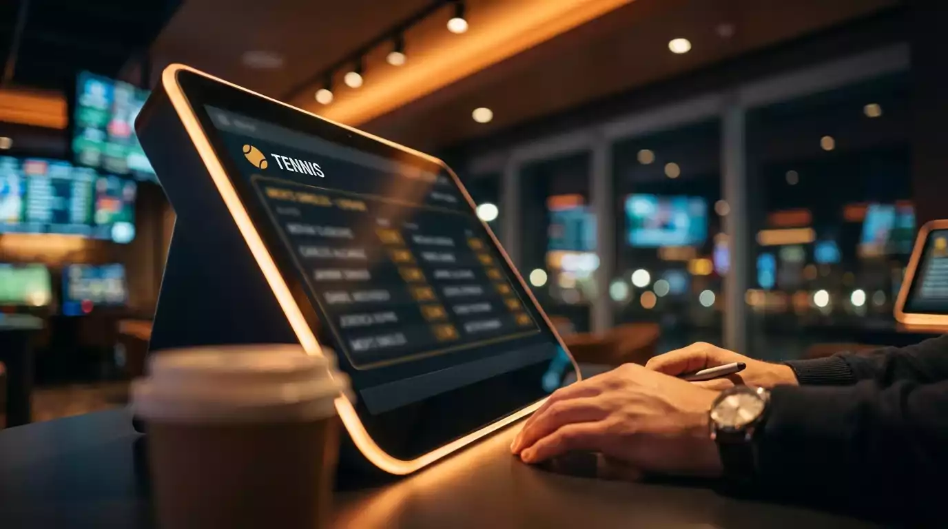 Cuotas de apuestas de tenis en formato decimal sobre una pantalla de operador deportivo