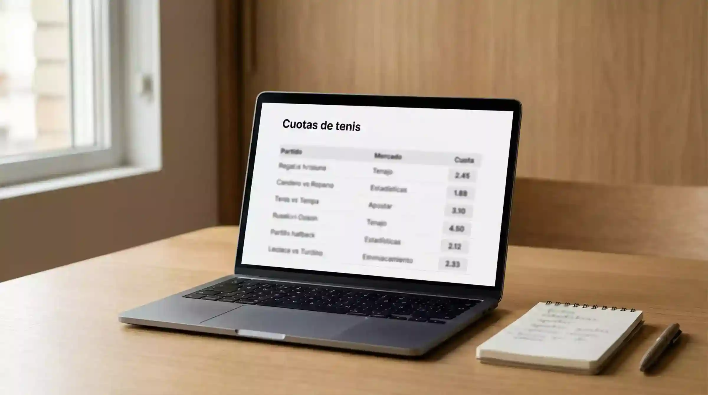 Pantalla de ordenador mostrando cuotas y mercados de apuestas de tenis