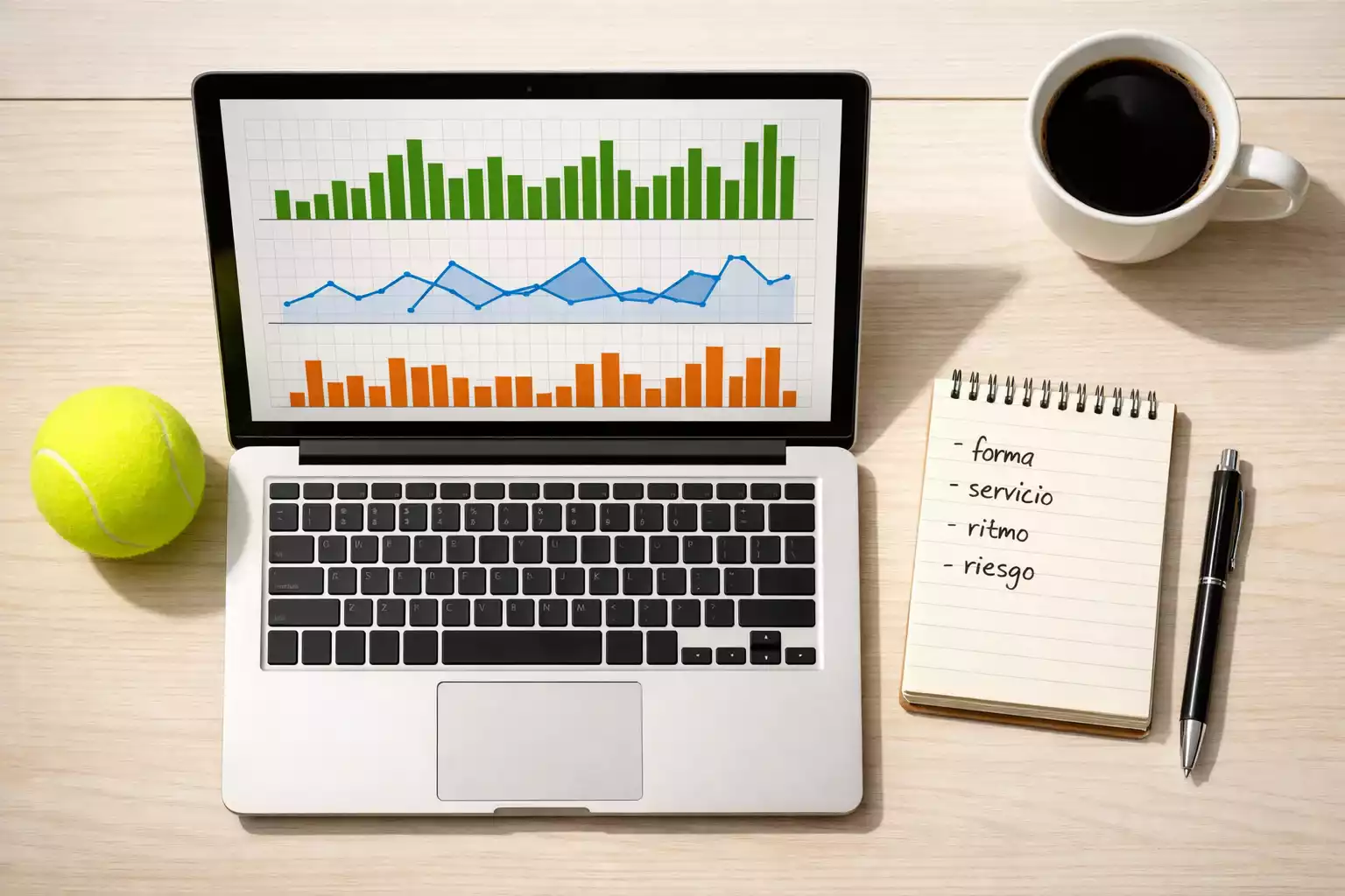 Pantalla de ordenador mostrando estadísticas de rendimiento de un jugador de tenis