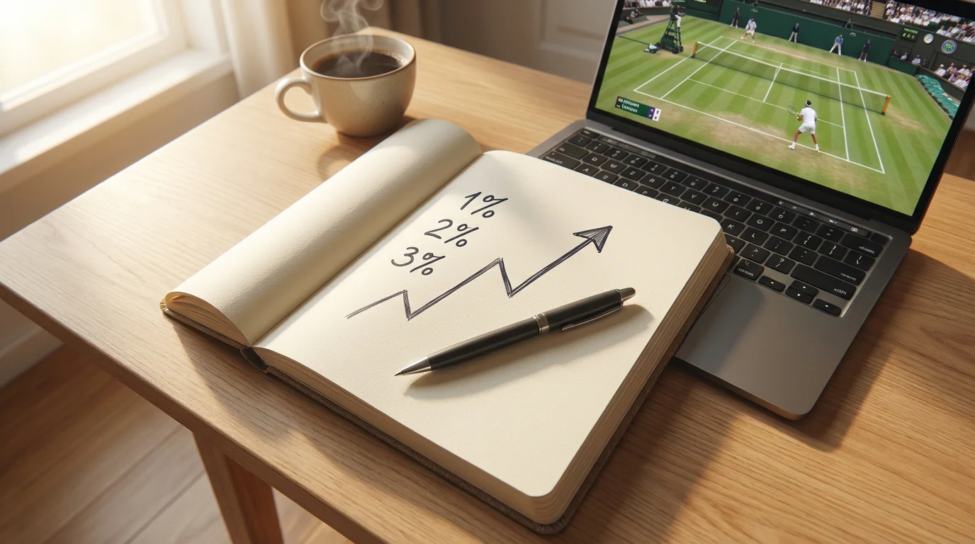 Representación gráfica de gestión de bankroll con porcentajes de apuesta sobre fondo deportivo