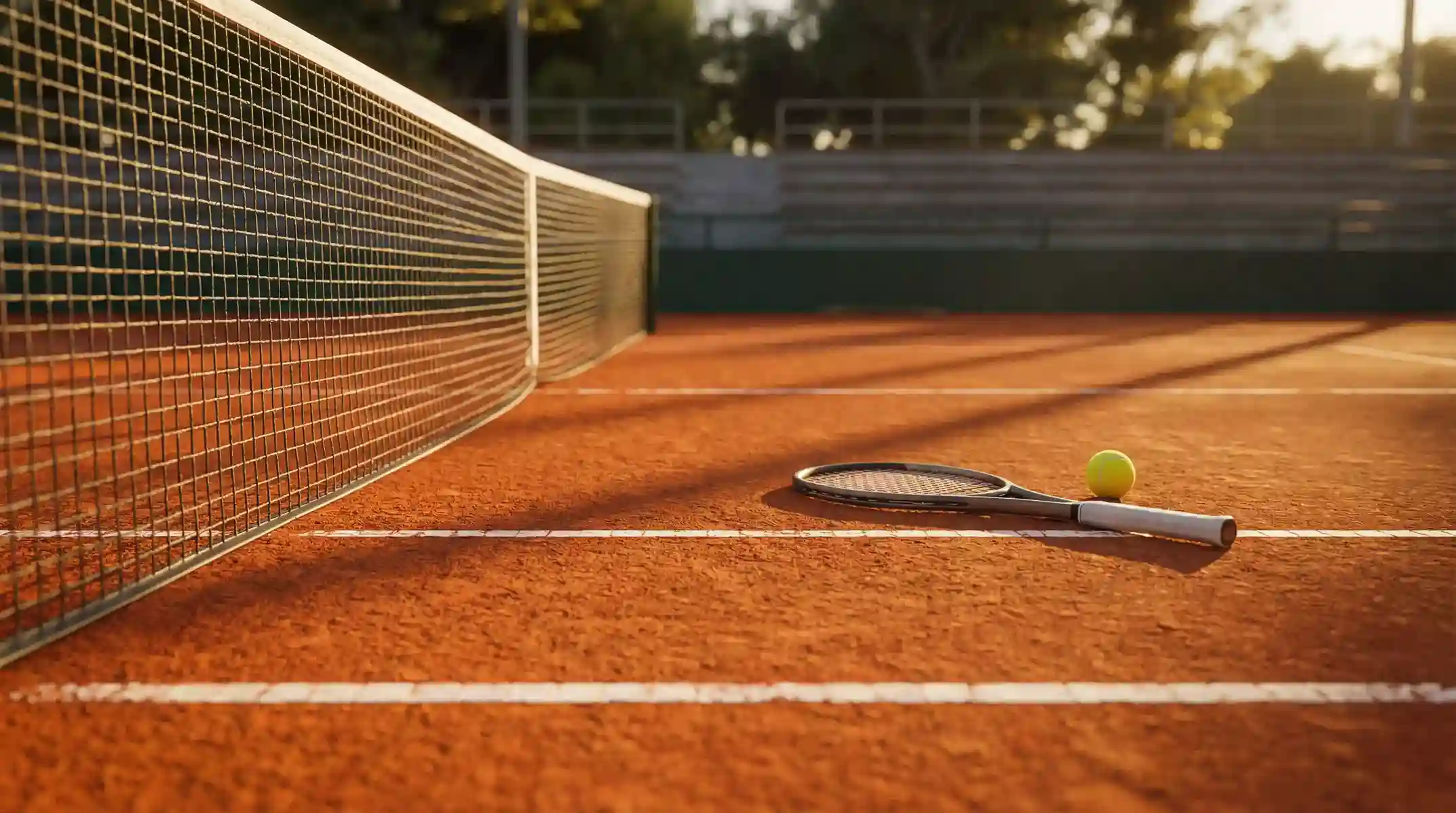 Pista de tenis con raqueta y datos de análisis de apuestas