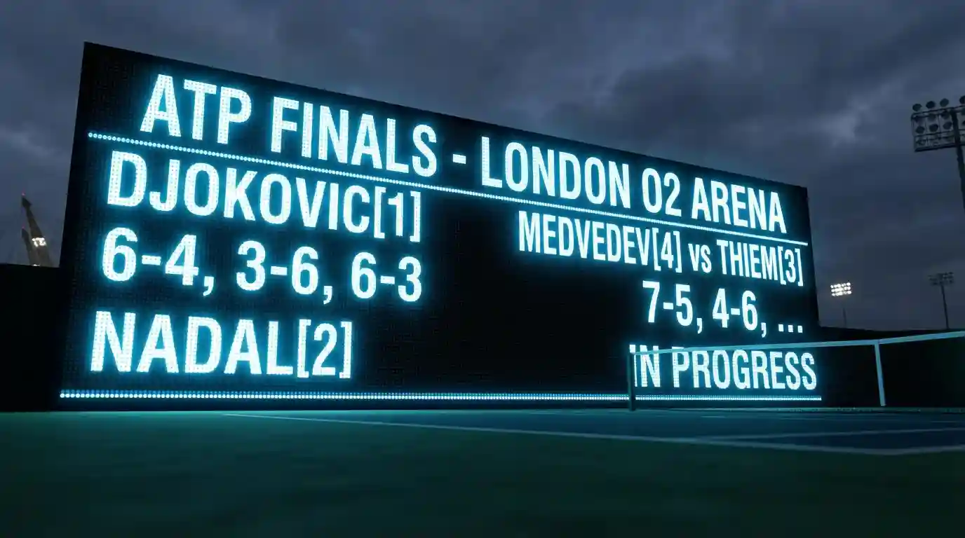 Tabla de clasificación del ranking ATP mostrada en una pantalla de estadio de tenis